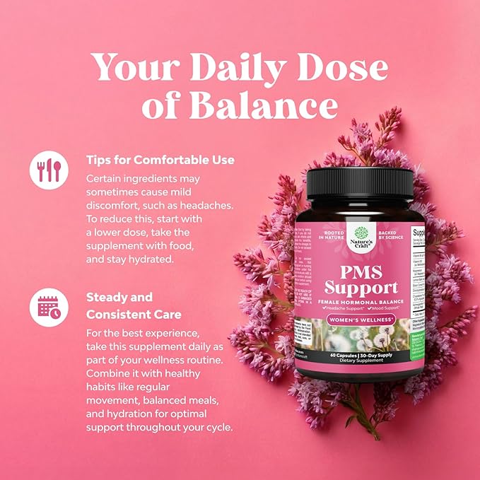 PMS Support Supplement for Women – Menstrual Hormone Balance for Women with DIM, Chasteberry, Black Cohosh & Ashwagandha - for Period Cramps Relief, Menopause Bloating, Mood Swing – 60 Capsules