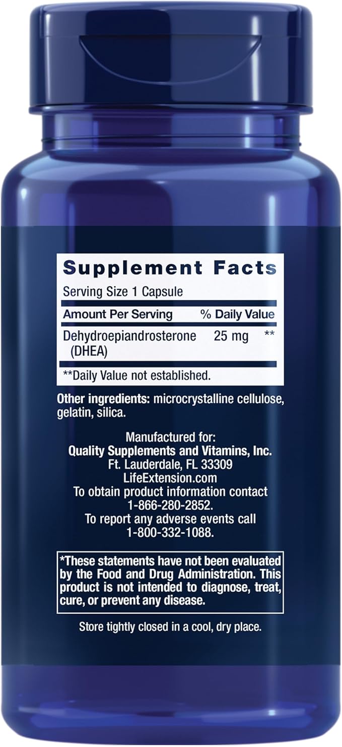 Life Extension DHEA 25 mg – Supplement for Hormone Balance, Immune Support, Sexual Health, Bone & Cardiovascular Health and Anti-Aging and Mood Support – Gluten-Free, Non-GMO – 100 Capsules