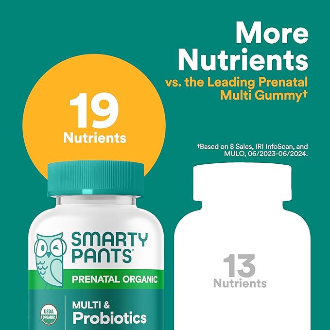 SmartyPants Organic Prenatal Vitamins for Women, 3 (ALA), D3, C, B12, B6, B6, Vitamin K2 & 120 Count (30 Day