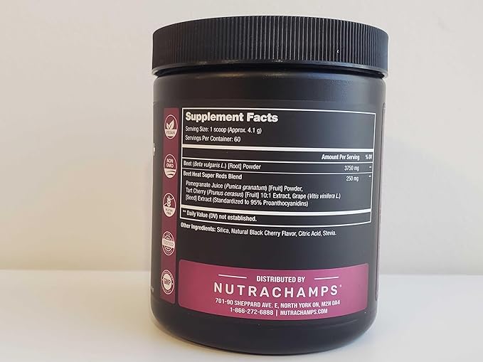 NutraChamps Beet Root Powder Circulation Supplement, Superfood Powder Nitric Oxide Supplement with Beetroot Juice, Super Reds Powder & Grape Seed Extract, No Sugar Beet Supplement - 8.74 Oz