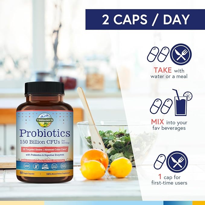 Terranics Daily Probiotics for Men & 150 Billion 25 Strains 60 Veggie