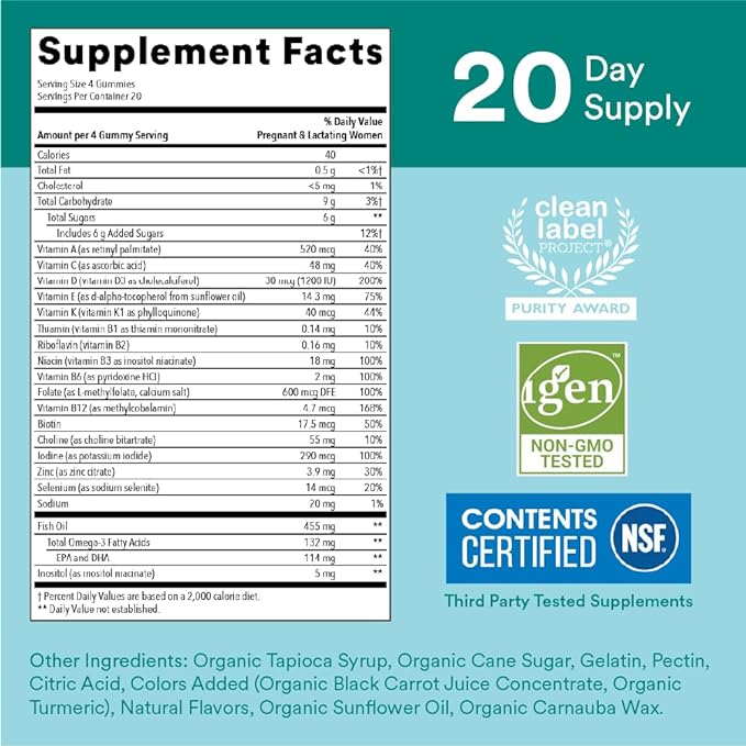 SmartyPants Prenatal Vitamins for Women, Multivitamin 3 Fish D3, C, B12, B6, B6, Vitamin 80 Count (20 Day