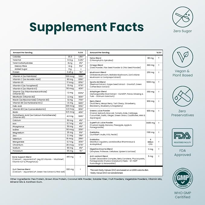 360 Greens Powder with 80+ Superfoods, Ayurvedic Herbs, Vitamins, Minerals, Probiotics & Botanicals | Supports Energy, Gut Health & Immunity | Plant-Based & No Added Sugar | 15 Servings