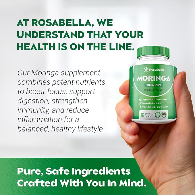 Moringa Powder Capsules - Pure Nutrient-Rich Moringa Powder - A Natural Green Antioxidant Superfood - Supports Energy, Skin Health, Gut Health+ - w/Essential Vitamins & Amino Acids A1 - Pack of 2