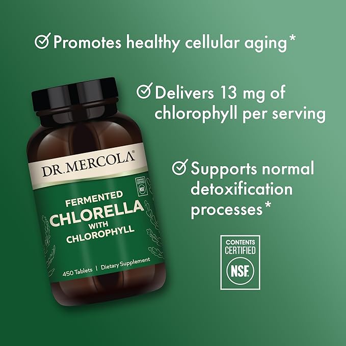 Dr. Mercola Fermented Chlorella with Chlorophyll, 90 Servings (450 Tablets), 2 Bottles,