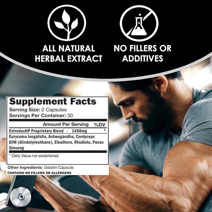 VH Nutrition ESTREDUX HP Estrogen Blocker for Men* | 1450mg of Maximum Strength Hormone Support W/DIM, Tongkat Ali, Ashwagandha | 60 Capsules
