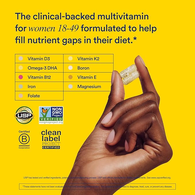 Ritual Multivitamin for Women 18+ D3 for 3 DHA, B12, Iron, 30 Day 60 Capsules