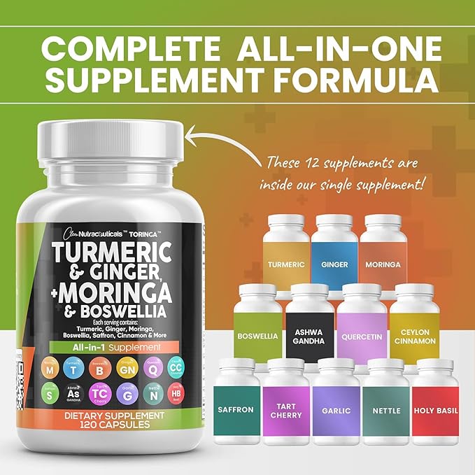 Turmeric Curcumin 30000mg Ginger 3000mg Moringa 50000mg Boswellia 3000mg Saffron 2000mg - 120 Caps
