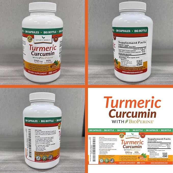 Turmeric Curcumin with Black Pepper BioPerine ๐ฎ๐ฌ๐ฌ ๐๐๐ฃ๐ฆ๐จ๐๐๐ฆ 1965mg Joint