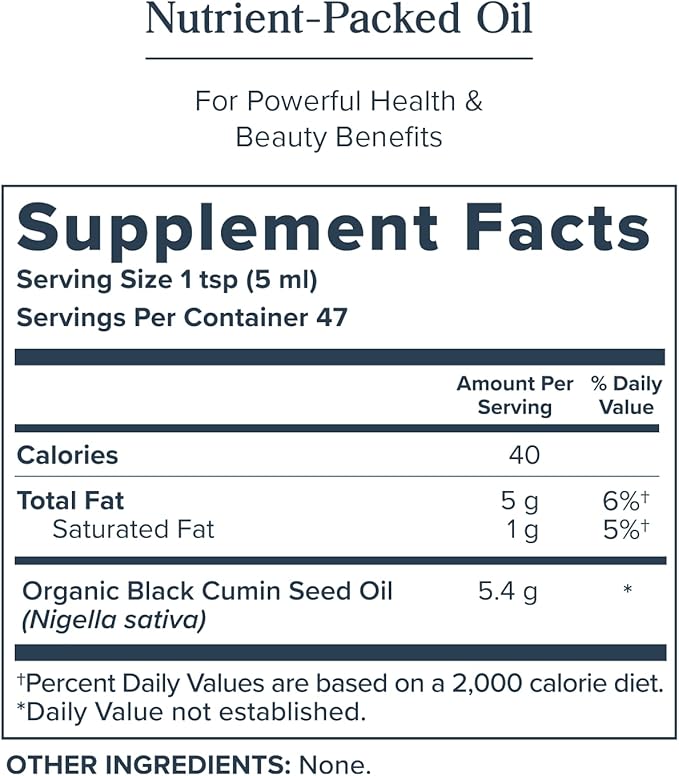 HERITAGE STORE Black Seed Oil, Organic, Cold Pressed Nigella Sativa Supplement with Thymoquinone, Omega 3 6 9, Antioxidant, Immunity, Cholesterol, Digestive, Heart & Join Health Support*, Vegan, 8oz