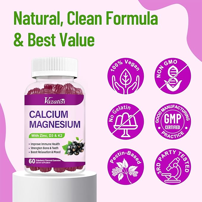 Calcium Magnesium Zinc Gummies with Vitamin D3 & K2, High 120 Gummies…