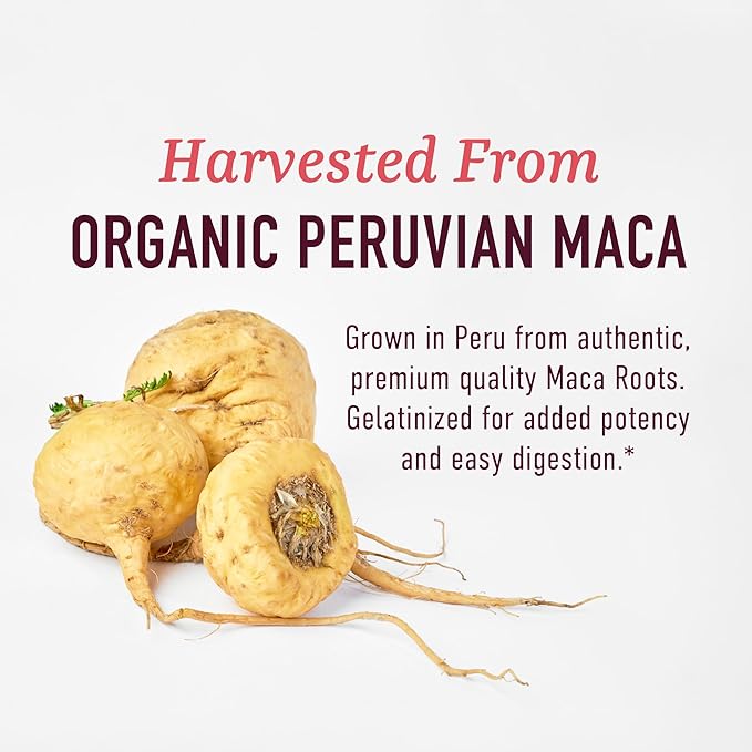 Organic Maca Root Capsules for Women | Peruvian Maca 2250MG Extra Strength | Red, Black & Yellow Root Powder with Black Pepper | Herbal Supplement to Support Energy & Hormone Balance | 120 Ct