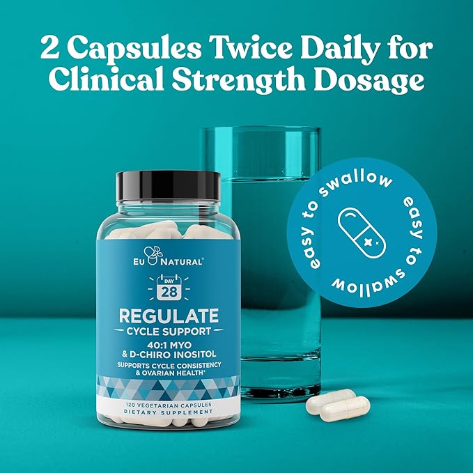 Regulate Cycle Support – Hormone Balance for Women at Optimal 40:1 Myo-Inositol & D-Chiro Inositol – Supplement for Period Consistency, Menstrual & Ovulation Support – 120 Vegan Soft Capsules