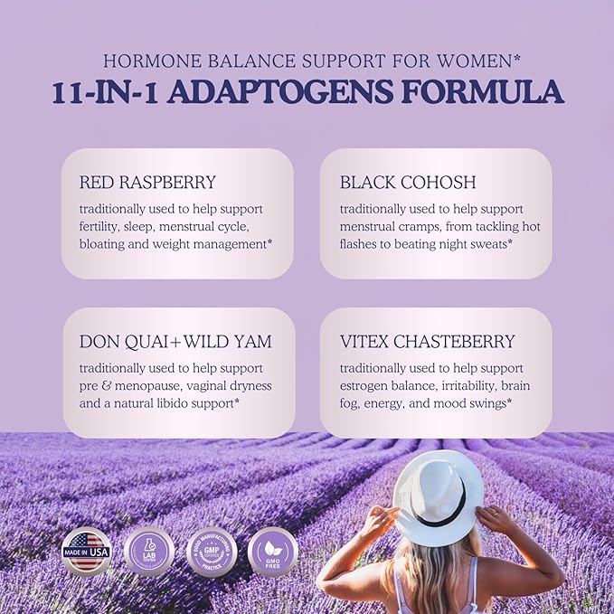 Vitex Chasteberry Supplement for Women - Adaptogens Balance Complex w. Black Cohosh and Dong Quai - Hormone Balance for Women w. Wild Yam Root - Mood Plus Hormone Harmony 60 Caps USA
