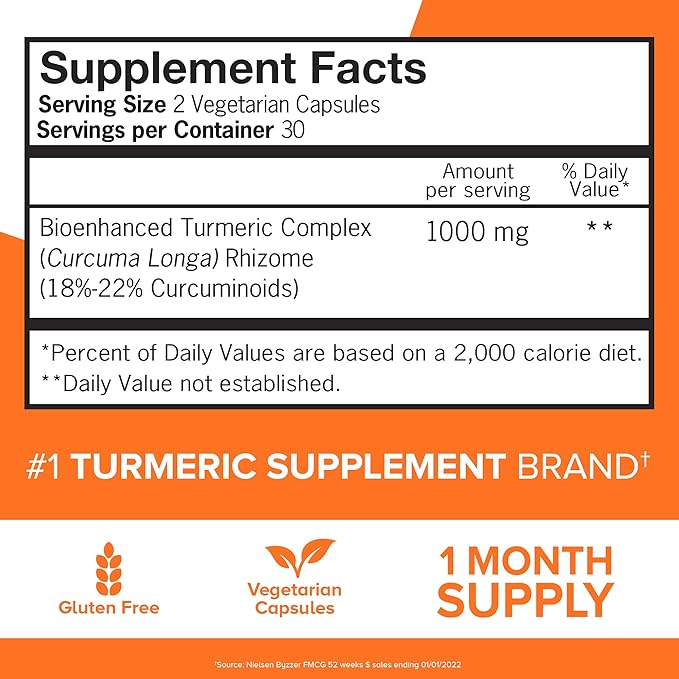 Qunol Turmeric Curcumin Capsules, 1000mg Extra 60 Veggie