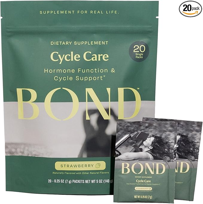 BOND Cycle Care - Hormone Balancing Prenatal Vitamins for Women - Supports PMS, Regular Menstrual Cycles, Mood Swings with Ashwagandha, Magnesium, Probiotics - Strawberry Drink Mix - 20 Travel Packs
