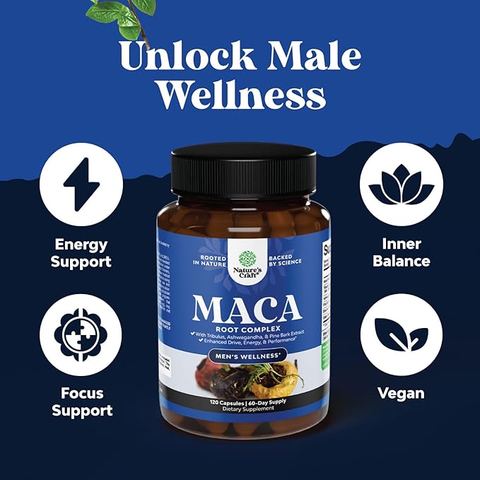 Potent Black Maca Root Capsules for Men (60 Servings)