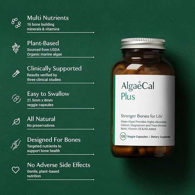 ALGAECAL Plus - Organic Red Algae K2 MK7 MK7 (100mg), (100mg), Vitamin D3 (1600 (1600 IU), (350mg) & 120 Veggie