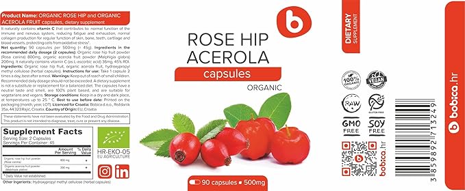 b Organic Rose Hips & Acerola 1000mg, for (90 Capsules)