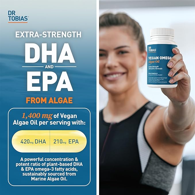 Dr. Tobias Vegan Omega 3 Supplement 1400mg Algae 420mg DHA, 210mg EPA 60 Capsules, 30 Servings