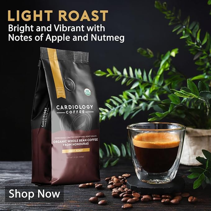 Heart Healthy Coffee - Organic Mold Free Coffee Whole Bean Light Roast - USDA Certified Hand-Selected Honduras Cardio Coffee - Non-GMO Tested for Mycotoxins & Pesticides - 12oz