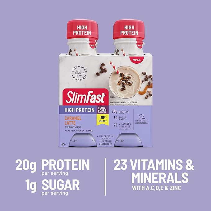 SlimFast Advanced Energy Caramel Latte Shake 20g of 11 fl. 4 Count