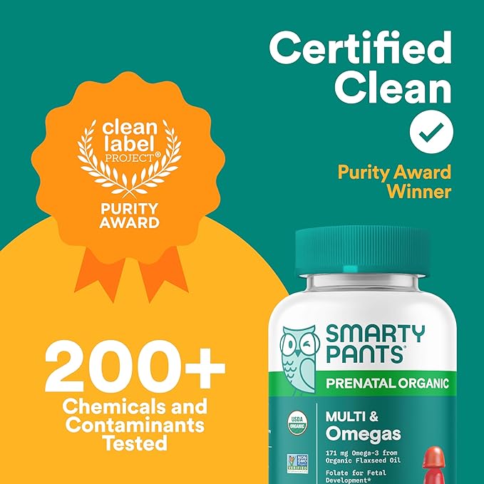 SmartyPants Organic Prenatal Vitamins for Women, 3 (ALA), D3, C, B12, B6, B6, Vitamin K2 & 120 Count (30 Day