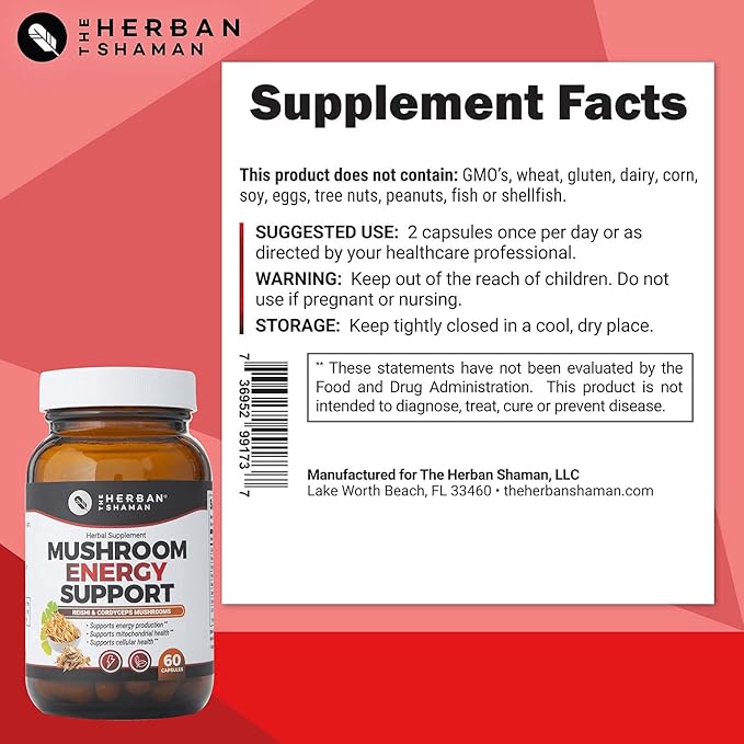 Mushroom Supplement Energy Support CoQ10 + (60 Capsules)
