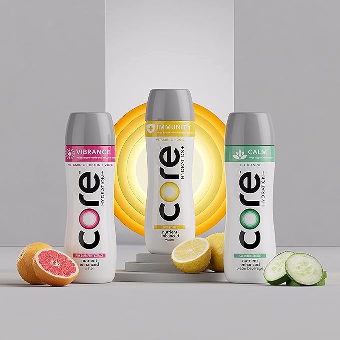 CORE Hydration+ Immunity, Lemon Extract Nutrient Enhanced Water with Vitamin C and Zinc, 23.9 Fl Oz Bottle (Pack of 12)