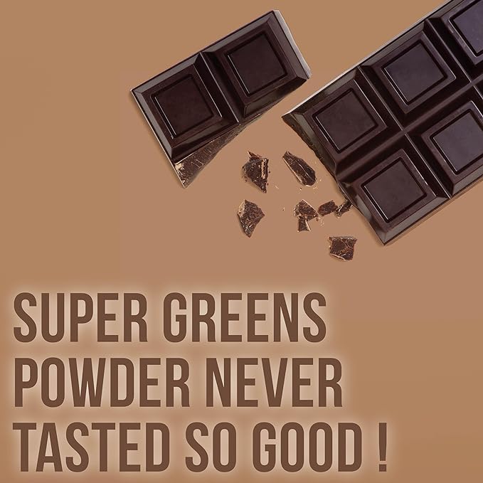 COUNTRY FARMS Super Greens Chocolate Flavor, 50 Organic Super Foods, USDA Organic Drink Mix (Wheat Grass, Spirulina, Chlorella) Mushrooms & Probiotics, with Fiber, Natural Energy, 30 Servings
