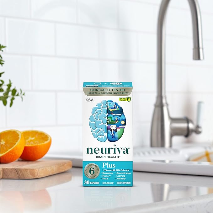 NEURIVA Plus Brain Supplement for Memory B6, B12, B12, Phosphatidylserine 30 Capsules