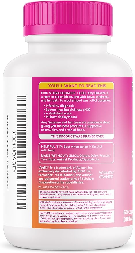 Pink Stork Total Prenatal Vitamins B12 - 60 Capsules, 1 Month