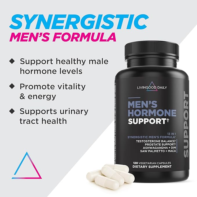 Livingood Daily Men's Hormone Support, 120 Vegetarian Capsules - Testosterone Booster, Endurance, Prostate Support, & DIM Supplement for Men - Supports Mood, Energy, & Stamina - Non-GMO, Vegan