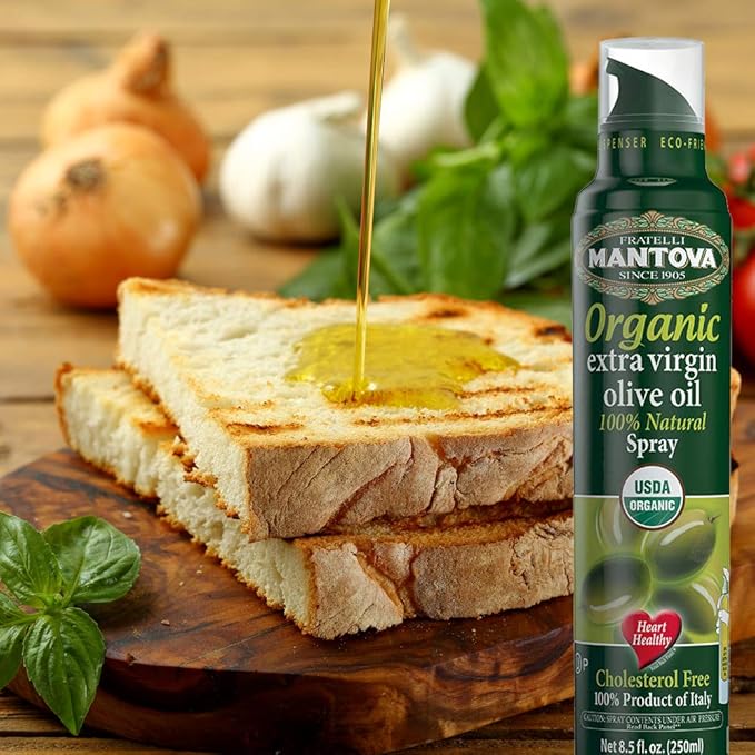 Mantova Organic Extra Virgin Olive Oil Spray, heart-healthy cooking spray perfect for salads, pasta sauces, or grilling, 100% natural cooking oil made in Italy, olive oil dispenser bottle (Pack of 2)