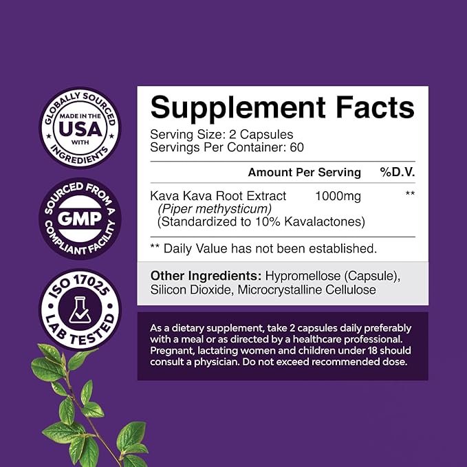 Kava Root Mood Support Supplement 1000mg Serving (60 Servings)