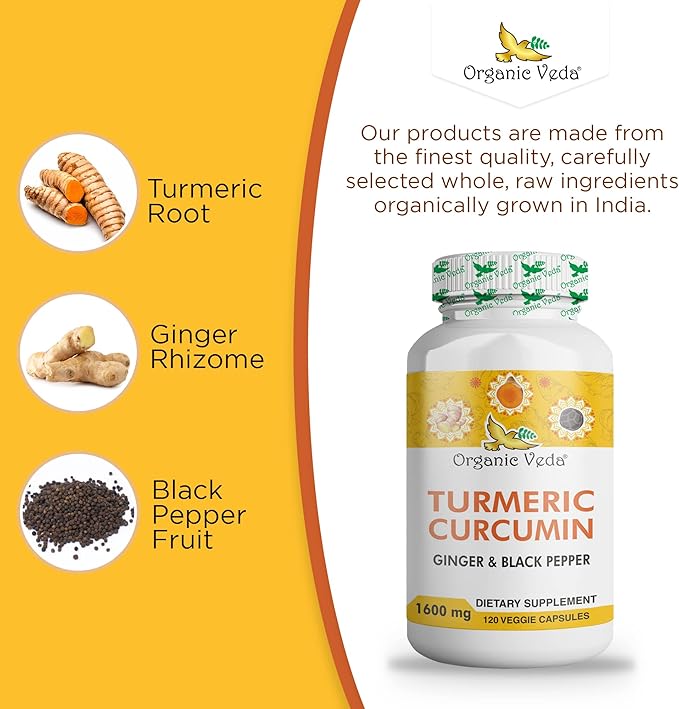 Organic Veda Turmeric and Ginger Capsules 120 pills (95% curcuminoids)