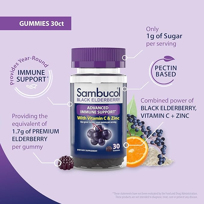 Sambucol Black Elderberry Gummies with Vitamin 30 Count, 2 Pack