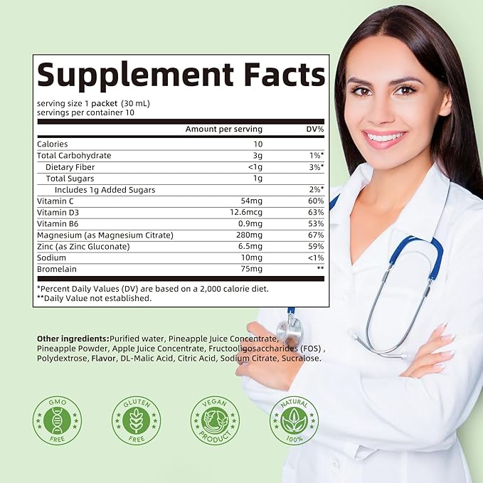 Magnesium Citrate Liquid (10 oz), High Absorption Magnesium Citrate Drink, Magnesium Citrate Oral Solution Supplement with Bromelain, Vitamin C D3 B6 Zinc for Night, Muscle & Energy Support