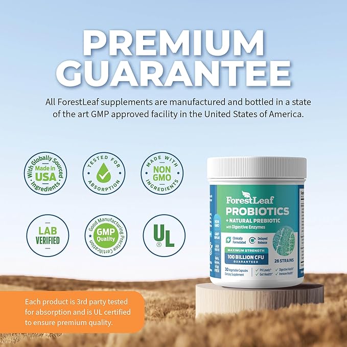 ForestLeaf Clinically Studied Probiotics 100 Billion 26 Strains 30 Capsules