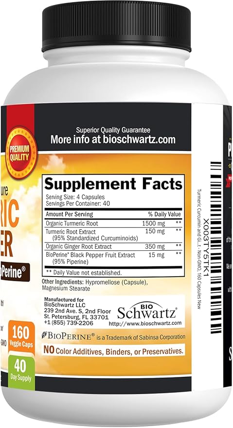 Turmeric Curcumin and Ginger 2000mg 95% Standardized 160 Capsules