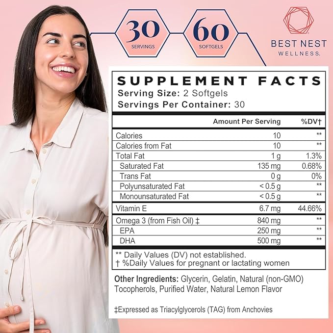 Best Nest Wellness Mama Bird Prenatal 3 DHA 500 mg 60 Ct