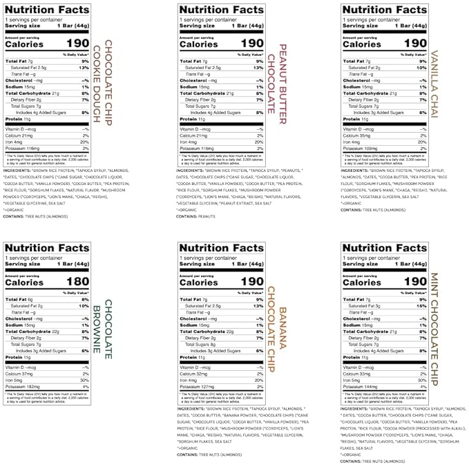 Organic Functional Mushroom Vegan Protein Bars | Made in USA | Full Dose (1500mg) Lions Mane, Chaga, Reishi & Cordyceps Bars | Plant Protein Bars w/Adaptogens & Superfoods | 12 Bars Variety Box