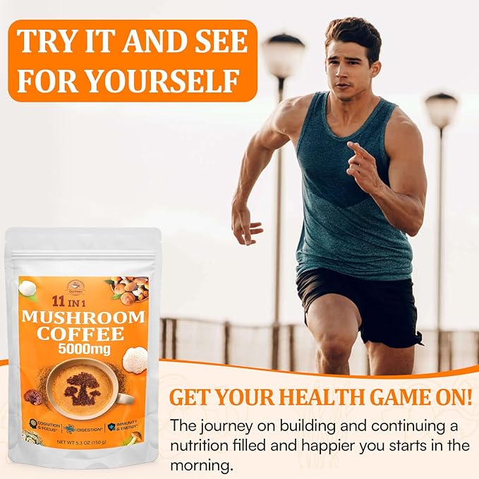 Mushroom Coffee - Mushroom Coffee Organic with 11 Superfood Mushrooms, Includes Lion's Mane, Reishi, Chaga, Cordyceps and Adaptogens, Mushroom Supplement for Energy, Focus, Memory and Immunity - 5.3oz
