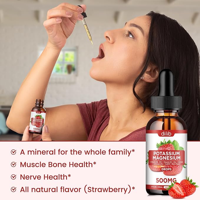 Potassium Magnesium Citrate Supplement, Liquid Magnesium Citrate Drops 500mg with Ashwagandha, Calcium, Zinc, Vitamin D3, B6, B12, CoQ10 - Support Calm & Bone & Muscle & Immune Health Vegan 2 Pack