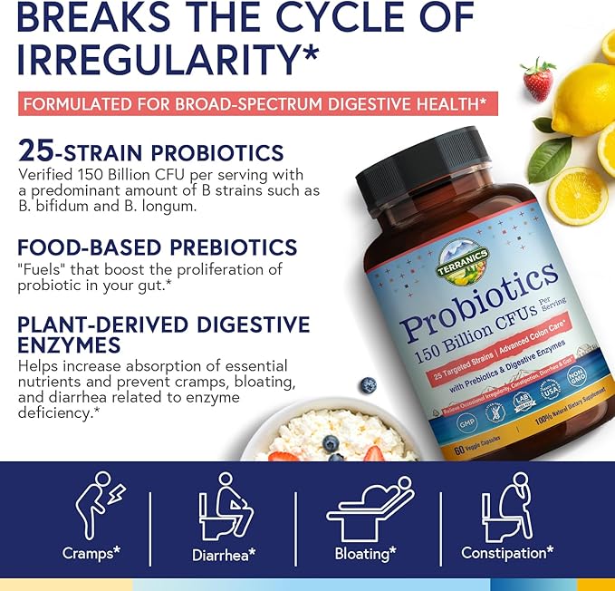Terranics Daily Probiotics for Men & 150 Billion 25 Strains 60 Veggie