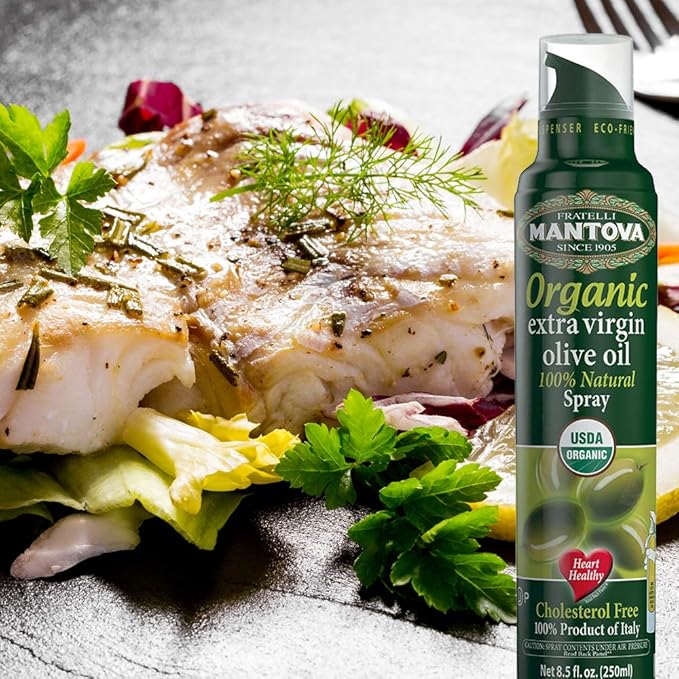 Mantova Organic Extra Virgin Olive Oil Spray, heart-healthy cooking spray perfect for salads, pasta sauces, or grilling, 100% natural cooking oil made in Italy, olive oil dispenser bottle (Pack of 2)