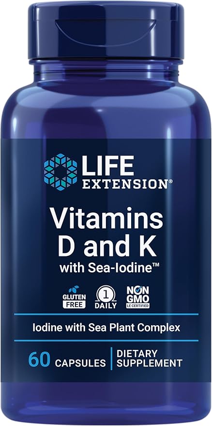 Life Extension Pregnenolone Hormone Balance 100mg, D3 K1 K1 K2 K2 Iodine 60 Capsules