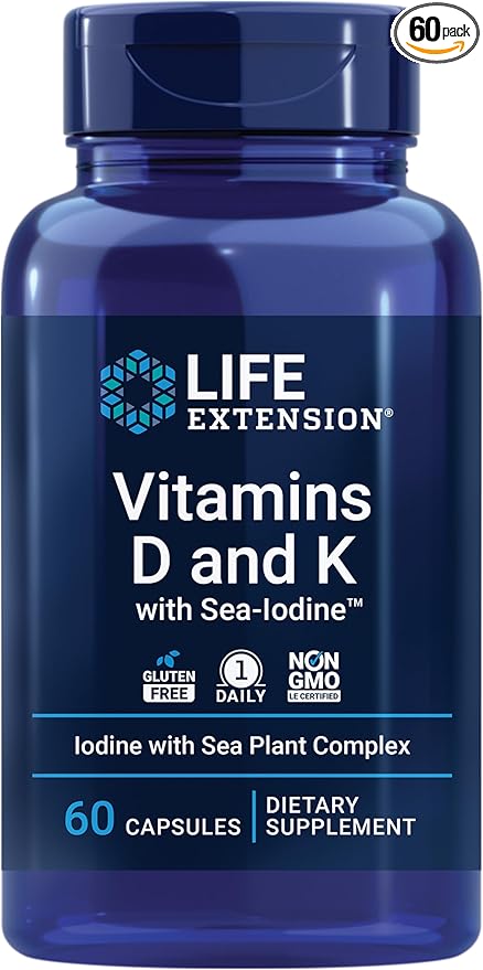 Life Extension Pregnenolone Hormone Balance 100mg, D3 K1 K1 K2 K2 Iodine 60 Capsules