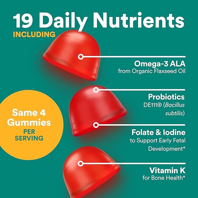 SmartyPants Organic Prenatal Vitamins for Women, 3 (ALA), D3, C, B12, B6, B6, Vitamin K2 & 120 Count (30 Day