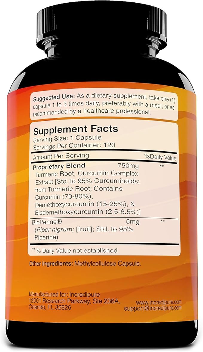Turmeric Curcumin Supplement w/ BioPerine 755mg Per 120 Veggie